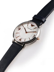 Emporio Armani Kappa White Mother of Pearl Dial Black Leather Strap Watch For Women - AR2509