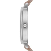 Emporio Armani Gianni T Bar Quartz Silver Dial Beige Leather Strap Watch For Women - AR80007