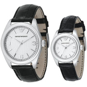 Emporio Armani Analog White Dial Black Leather Strap Watch For Women - AR6026