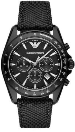 Emporio Armani Sigma Chronograph Black Dial Black Leather Strap Watch For Men - AR6131