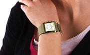 Emporio Armani Super Slim Quartz White DIal Gold Mesh Bracelet Watch For Women - AR2017