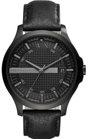 Armani Exchange Hampton Chronograph Black Dial Black Leather Strap Watch For Men - AX2400