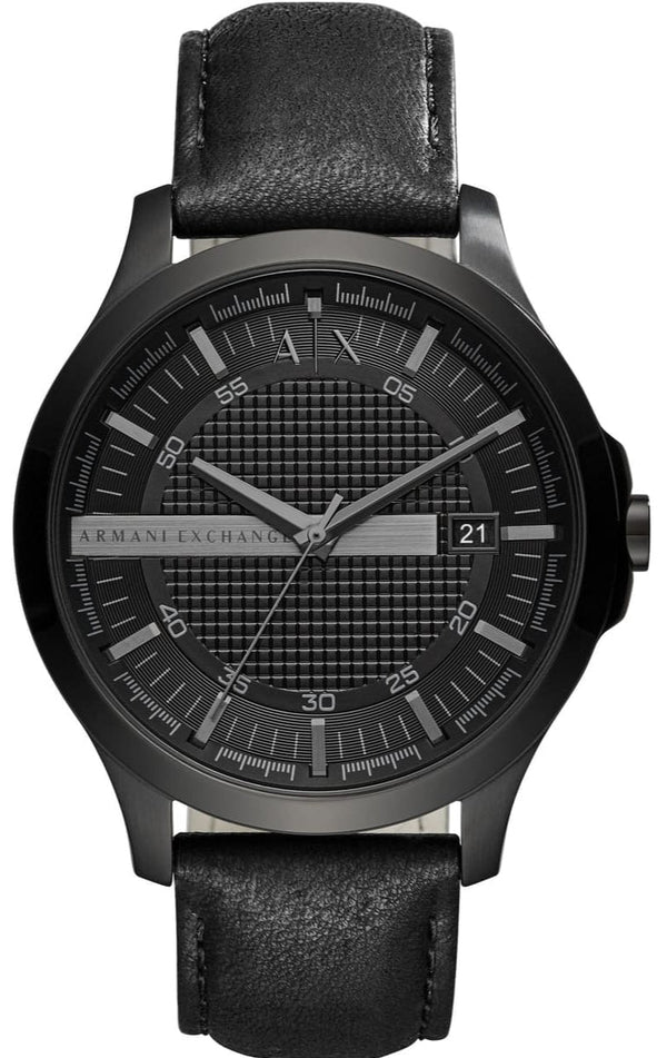 Armani Exchange Hampton Chronograph Black Dial Black Leather Strap Watch For Men - AX2400
