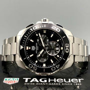 Tag Heuer Aquaracer Quartz Chronograph Black Dial Silver Steel Strap Watch for Men - CAY111A.BA0927