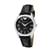 Emporio Armani Velente Black Dial Black Leather Strap Watch For Women - AR0644