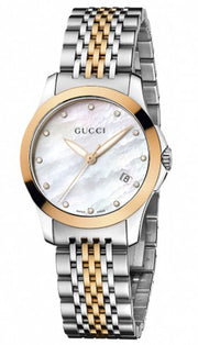 Gucci G Timeless Diamonds Mother of Pearl Dial Two Tone Mesh Bracelet Watch For Women - YA126514