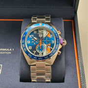 Tag Heuer Formula 1 Gulf Edition Chronograph Blue Dial Silver Steel Strap Watch for Men - CAZ101AT.BA0842