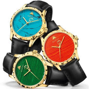Gucci G Timeless Coral Red Dial Black Leather Strap Watch For Men - YA126464