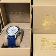 Burberry City Sport Chronograph White Dial Blue Rubber Strap Watch For Men - BU9808