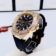 Guess Zeus Chronograph Diamonds Black Dial Black Silicone Strap Watch For Men - GW0208G2