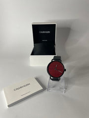 Calvin Klein Even Maroon Dial Black Leather Strap Watch for Men - K7B214CP