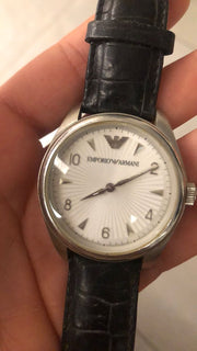 Emporio Armani Analog White Dial Black Leather Strap Watch For Women - AR6026