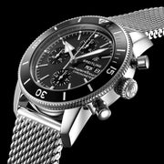 Breitling Superocean Heritage Chronograph 44 Black Dial Silver Mesh Bracelet Watch for Men - A13313121B1A1