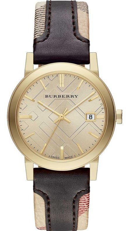 Burberry The City Gold Dial Black Leather Strap Watch for Men - BU9032