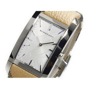 Burberry The Pioneer Silver Dial Haymarket Beige Leather Strap Watch for Women - BU9406