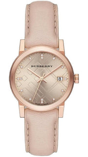 Burberry The City Diamonds Gold Dial Beige Leather Strap Watch for Women - BU9131