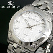 Burberry Heritage Check White Dial Silver Steel Strap Watch for Women - BU1853