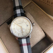 Burberry The Classic Horseferry Silver Dial Black Leather Strap Watch for Men - BU10002