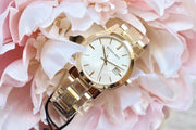 Burberry The City White Dial Gold Steel Strap Watch for Women - BU9103