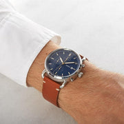 Fossil The Commuter Blue Dial Brown Leather Strap Watch for Men - FS5401