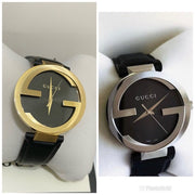 Gucci Interlocking G Iconic Black Dial Black Leather Strap Watch For Men - YA133205