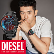 Diesel Mega Chief Chronograph Black Dial Black Steel Strap Watch For Men - DZ4318