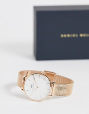 Daniel Wellington Classic Petite Melrose White Dial Rose Gold Mesh Bracelet Watch For Women - DW00100163