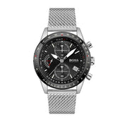 Hugo Boss Pilot Edition Chronograph Black Dial Silver Mesh Bracelet Watch for Men - 1513886