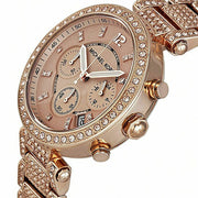 Michael Kors Uptown Glam Parker Chronograph Rose Gold Dial Steel Strap Watch for Women - MK5663