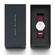Daniel Wellington Roselyn 3A Petite White Dial Ruby Red NATO Strap Watch For Women - DW00100292