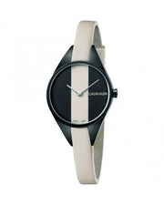 Calvin Klein Rebel Cream Black Dial Cream Leather Strap Watch for Women - K8P237X1