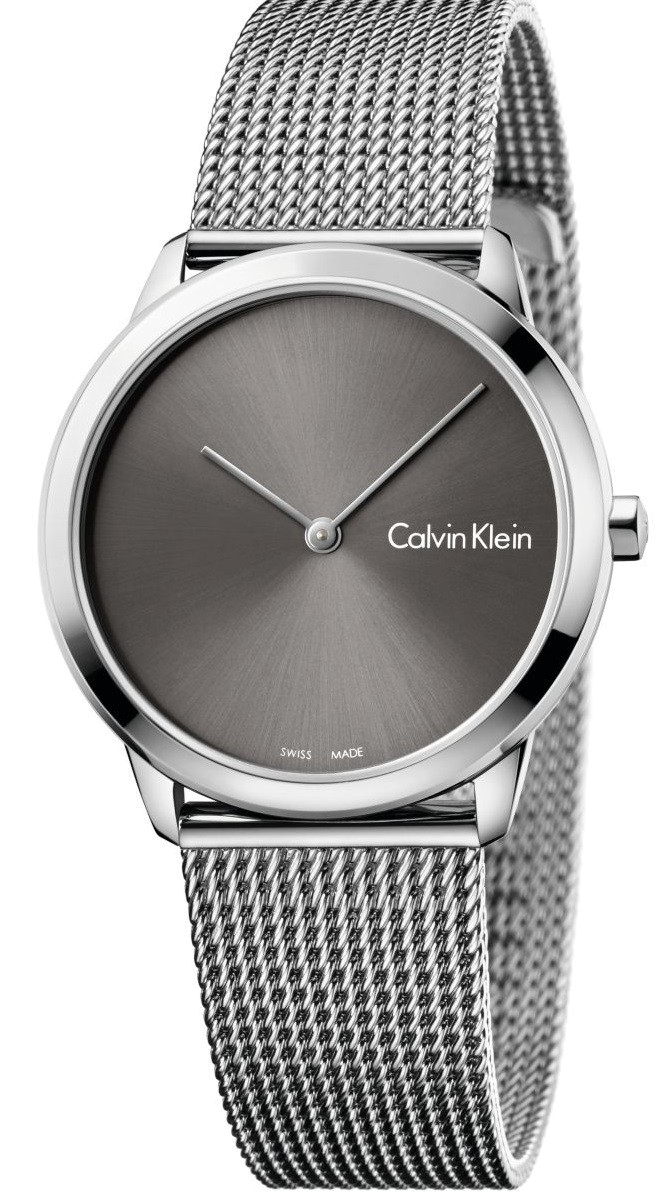 Calvin Klein Minimal Grey Dial Silver Mesh Bracelet Watch for Men - K3M22124
