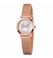 Calvin Klein Minimal White Dial Rose Gold Mesh Bracelet Watch for Women - K3M23626