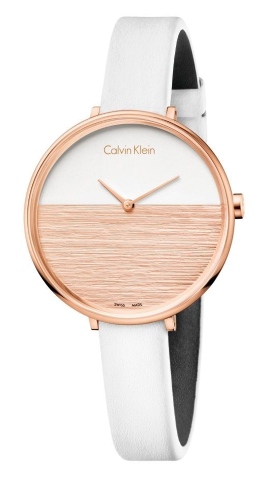 Calvin Klein Rise White Dial White Leather Strap Watch for Women - K7A236LH
