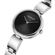 Calvin Klein Wavy Black Dial Silver Steel Strap Watch for Women - K9U23141