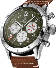 Breitling Super Avi B04 Chronograph GMT 46 Curtiss Warhawk Green Dial Brown Leather Strap Watch for Men - AB04452A1L1X1