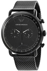 Emporio Armani Aviator Chronograph Black Dial Black Mesh Bracelet Watch For Men - AR11264