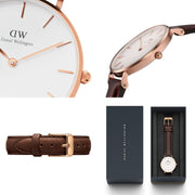 Daniel Wellington Classic Petite Bristol White Dial Brown Leather Strap Watch For Women - DW00100171