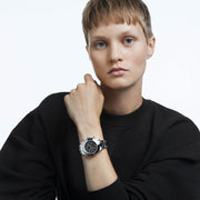 Swarovski Octea Lux Sport Chronograph Black Dial Silver Steel Strap Watch for Women - 5610520