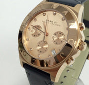 Marc Jacobs Blade Chronograph Rose Gold Dial Black Leather Strap Watch for Women - MBM1188