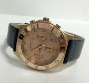 Marc Jacobs Blade Chronograph Rose Gold Dial Black Leather Strap Watch for Women - MBM1188