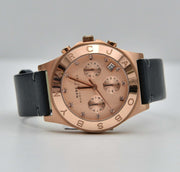 Marc Jacobs Blade Chronograph Rose Gold Dial Black Leather Strap Watch for Women - MBM1188