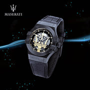 Maserati Potenza Automatic Black Dial Black Leather Strap Watch For Men - R8821108036