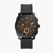 Fossil Machine Chronograph Black Dial Black Leather Strap Watch for Men - FS5586