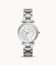Fossil Carlie Silver Dial Silver Steel Strap Watch for Women - ES4341