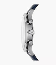 Emporio Armani Giovanni T Bar Chronograph Quartz Blue Dial Blue Leather Strap Watch For Men - AR11226