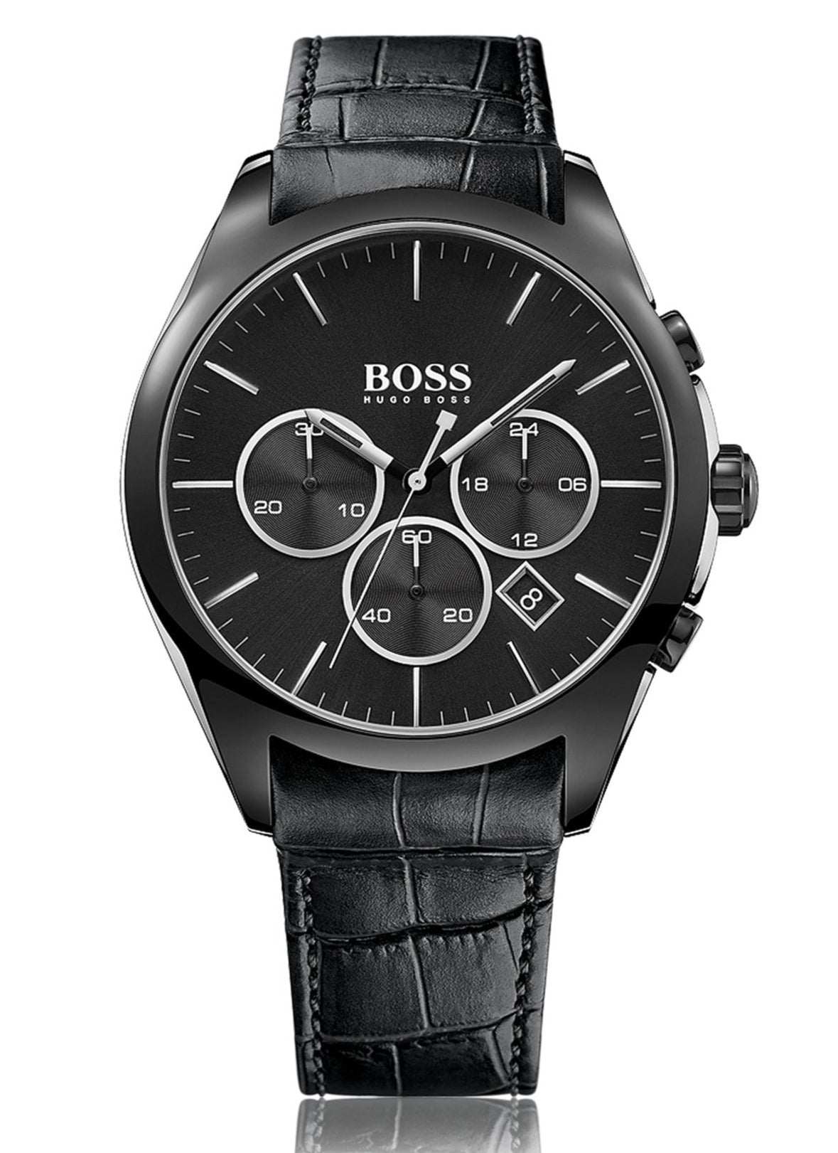 Hugo Boss Onyx Black Dial Black Leather Strap Watch for Men - 1513367