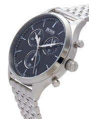 Hugo Boss Companion Black Dial Silver Steel Strap Watch for Men - 1513652