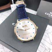 Coach Slim Easton Silver Dial Blue Leather Strap Watch for Women - 14502687
