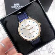 Coach Slim Easton Silver Dial Blue Leather Strap Watch for Women - 14502687